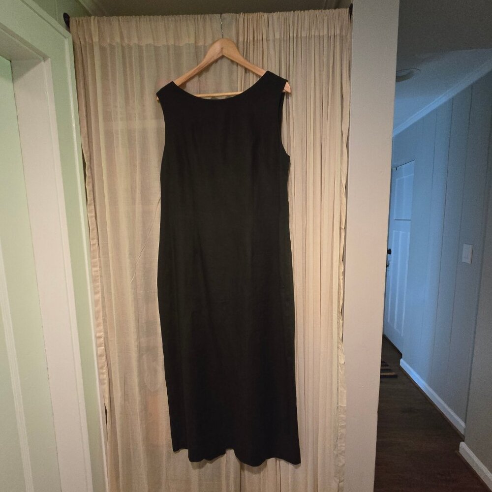 Vintage 90s Linen Minimalist Maxi Dress Back-Button Sheath Elegant Lined EUC 16